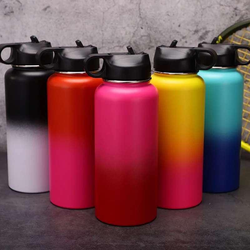 32oz gradient spray space kettle stainless steel 304 space Cup outdoor wide mouth vacuum sports kettle