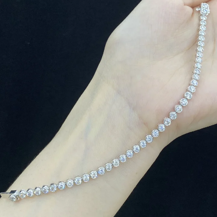 Abiding Gold Jewelry Custom Lengths Bezel Round 3mm 3.798ctw Small Diamond Real Au750 18K Gold Lab Grown Diamond Tennis Bracelet