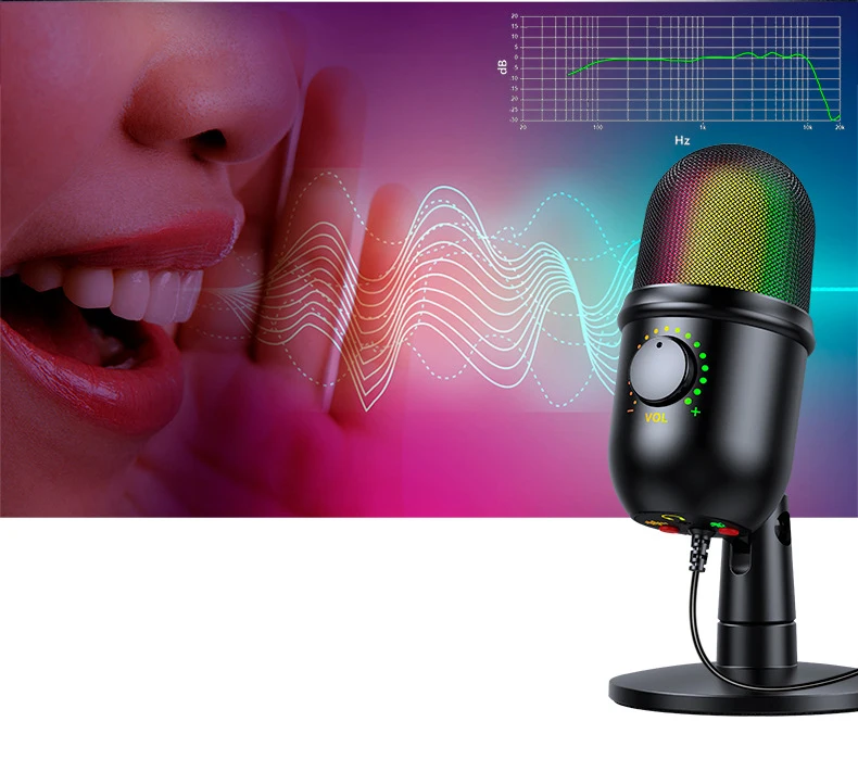 RGB Wired Studio Podcasting Gaming Microphone USB Stream Recording Desktop USB Condenser Mic Noise Cancelling Microphone