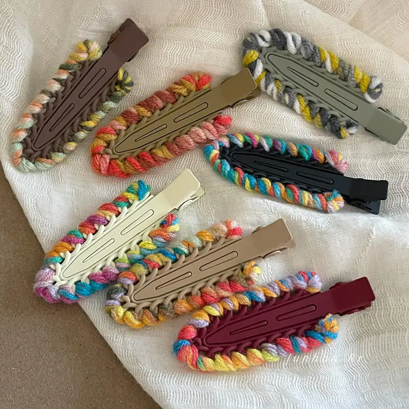 Korean style fashion solid color snap hair clip mini colorful metal wool acetate hair clips accessories with knit cover