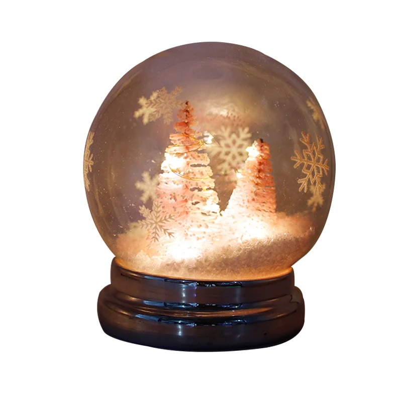 High quality handmade holiday desktop glowing  12*12 * 14 cm family  decoration crafts LED snow globe glass globe cover dome