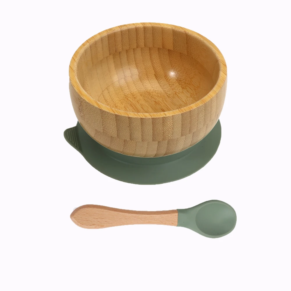 eco friendly new product ideas baby bamboo bowls spoon baby feeding set with silicone suction