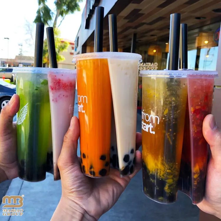 Triple Split Cup Three Compartments 700ml 24oz Disposable Double Twin Split Boba Cups Bubble Tea Drinking Tumbler With Lid Straw