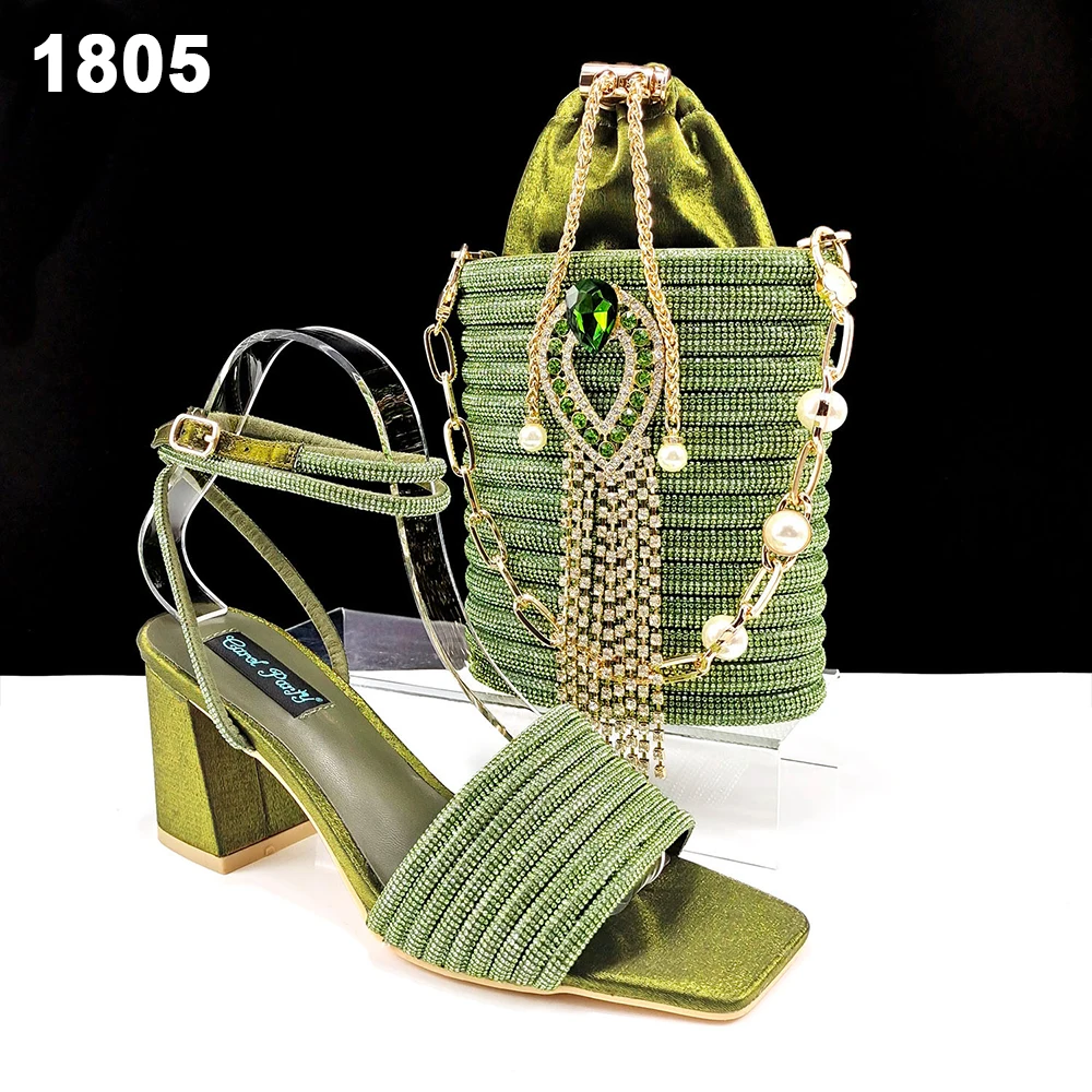 Bestway Latest Olive Color Ladies Italian Fashion Women Matching Set Shoes and Bags