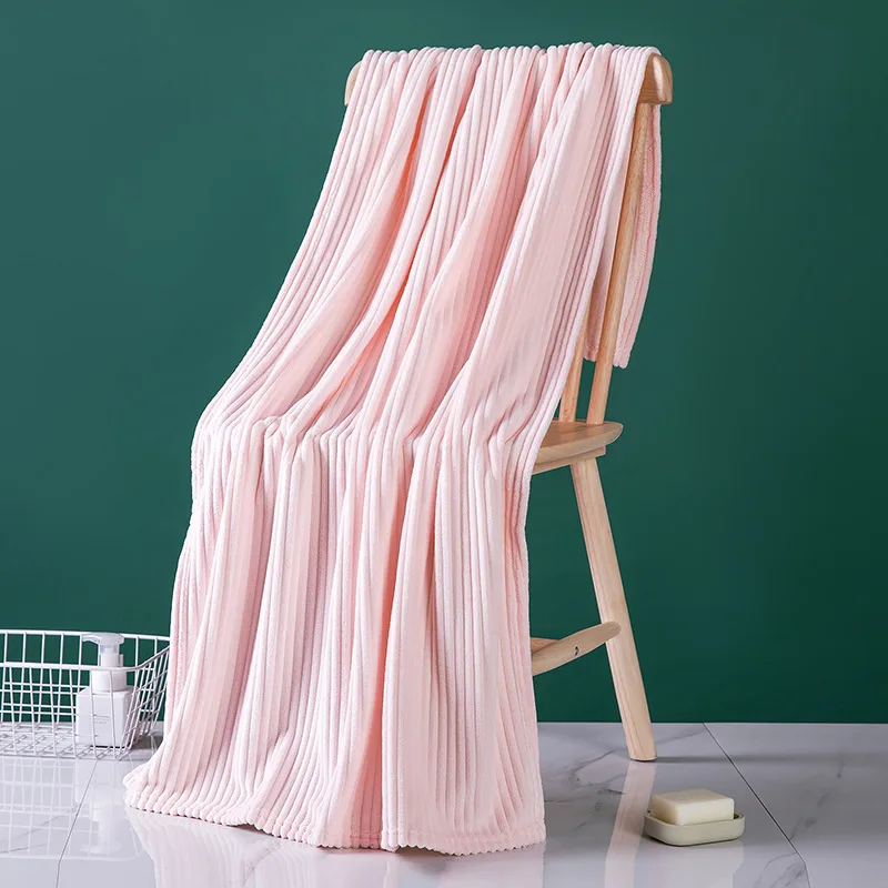 Heavy cream fleece microfiber striped absorbent soft non-shedding large size home hotel gift bath towel