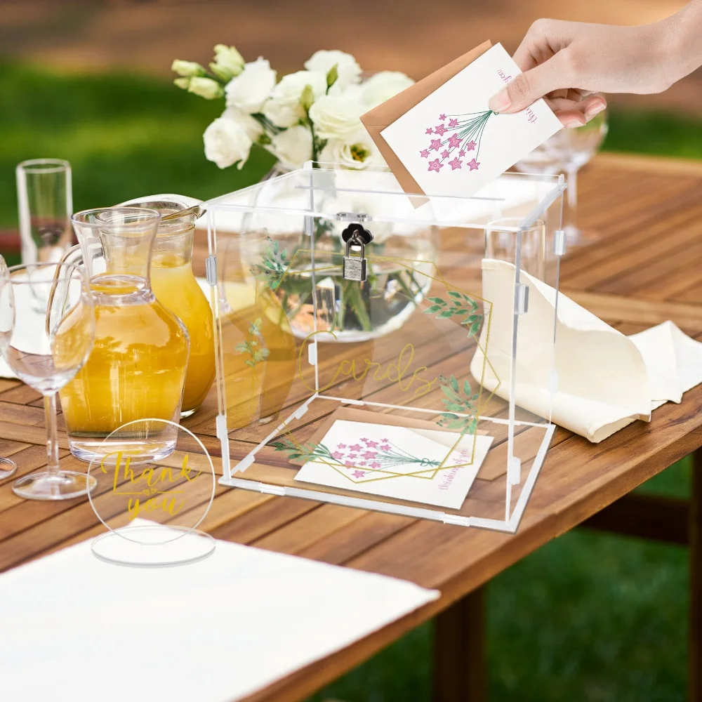 Ourwarm Money Gift Custom Reception Invitation Box Lock Wishing Well Acrylic Wedding Box for Cards