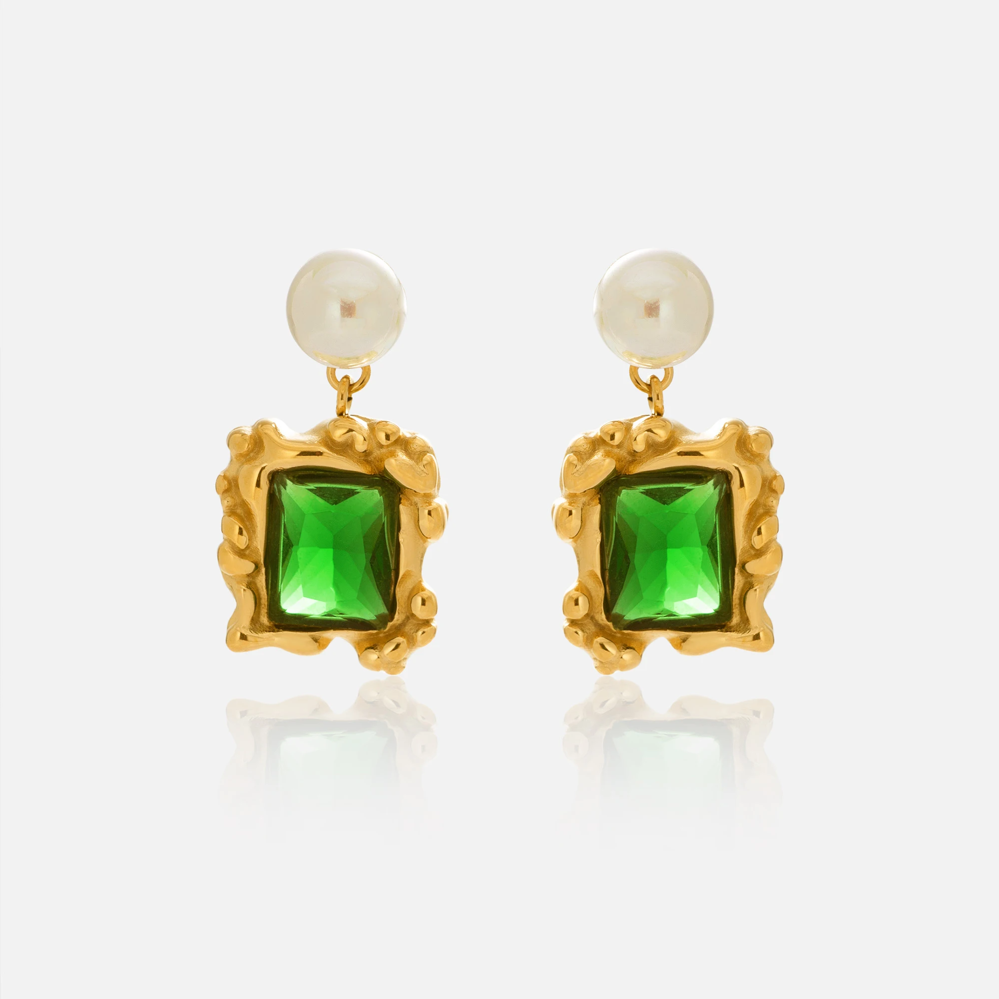 Dazan New Winter HOT 18k Gold Plated Hypoallergenic Stainless Steel Vintage Pearl Green Zircon Lava Earrings Dainty Jewelry
