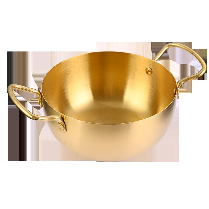 Luxury Korean Style Double Handle Instant Noodle Hot Pots Steel Stock Pot with Lid for Gas Induction Stove Compatibility Soup