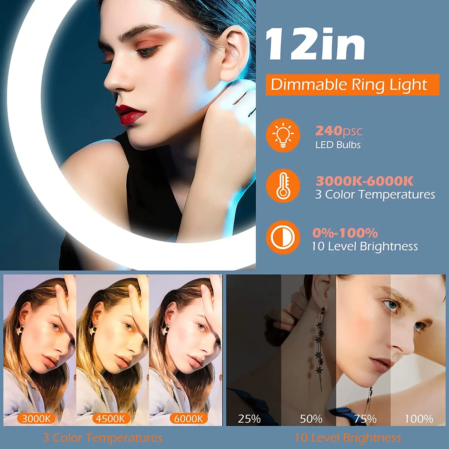12' Ring Light with Tripod Stand, LED Selfie Ring Light with Stand and Phone Holder for Photography/Recording/YouTube/ TikTok