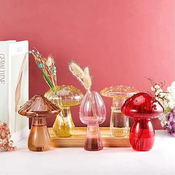 hand blown wholesale price new design modern mushroom glass vase mushroom shaped glass vase