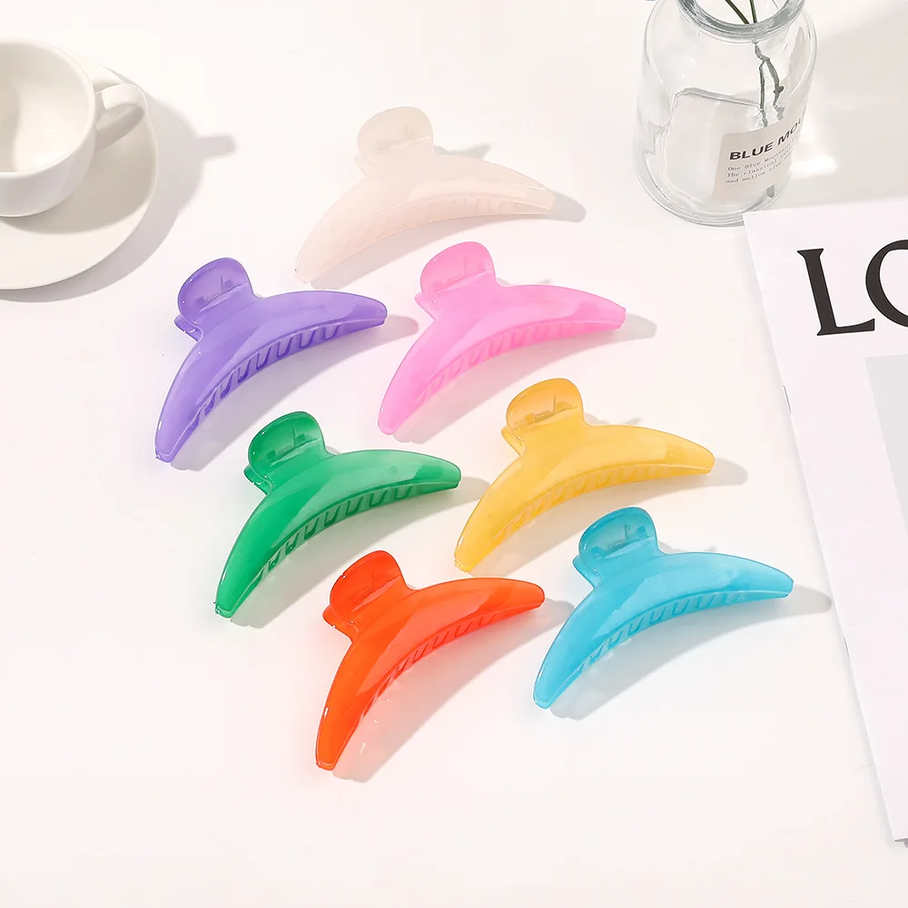 Amazon hot sale 11cm crescent shaped hairpin shark clip headdress Candy colored jelly grips for women