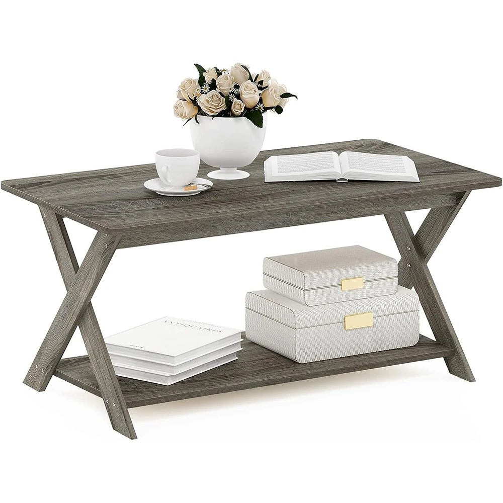 French Oak Grey Modern Simplistic Criss-Crossed Coffee Table