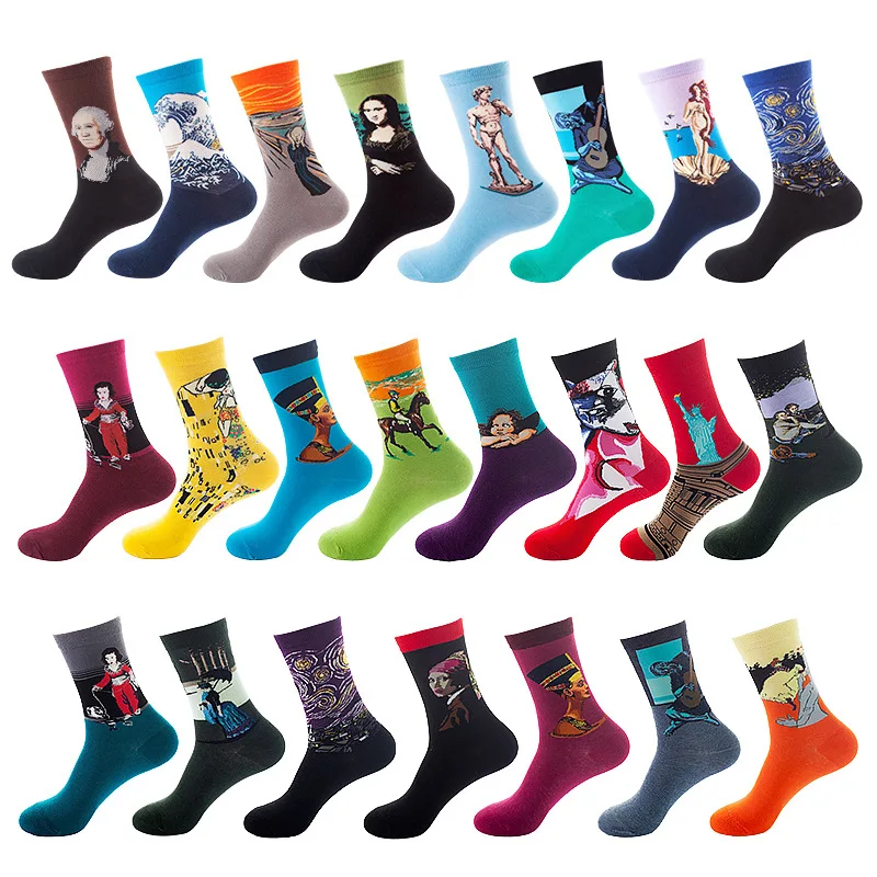 happy women & men cotton socks art famous oil painting series funny sock in bulk