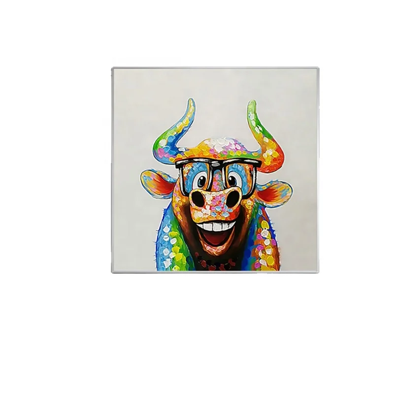 Hand-painted cow oil painting cartoon murals modern living room decoration painting square restaurant hanging painting