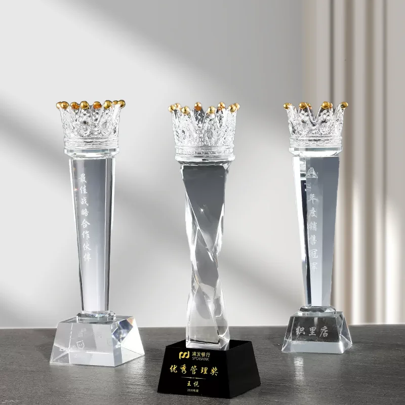 Shining Crown Design Crystal award trophy with customizable engrave words for Souvenir gift