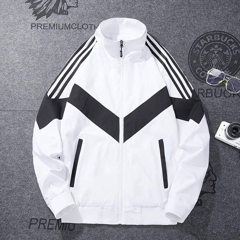 
Male Casual Baseball Jacket Mens Sports Windbreaker Jacket Autumn Personality Stripe Stitching Contrast Sports Jacket For Men 