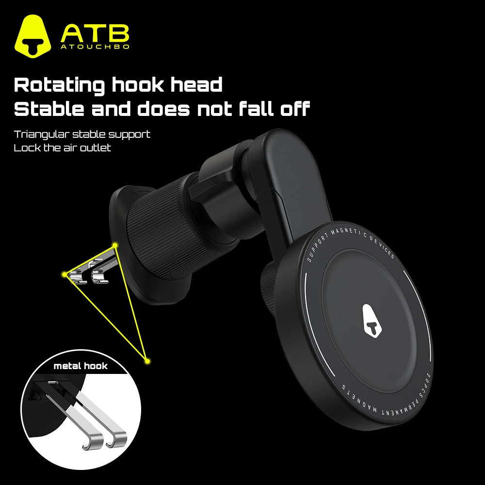 ATB Universal Aluminum Alloy Mobile Phone Holder 360 Rotation Adjustable Folding Magnetic Car Mount Air Vent Phone Holder