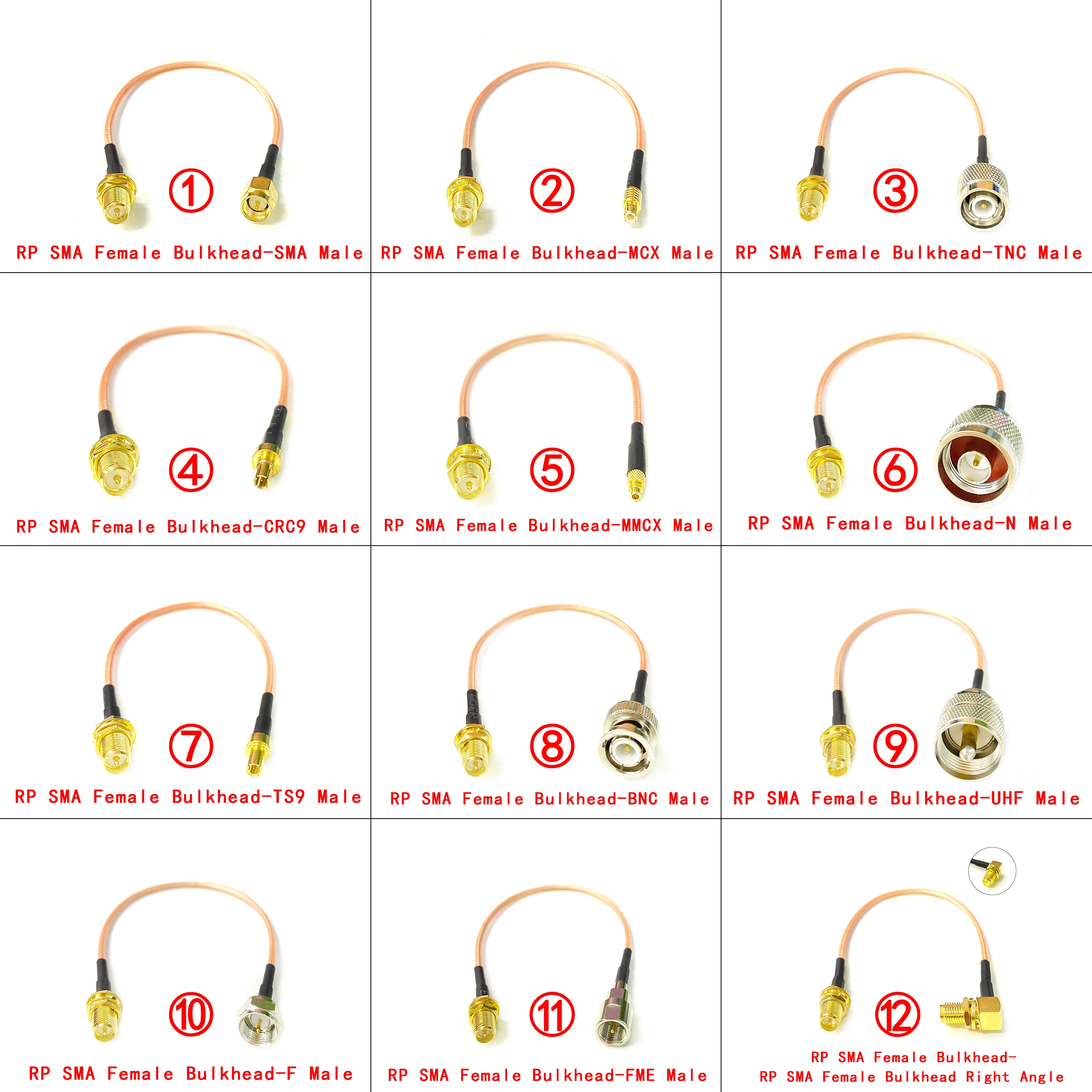 Reverse RP Female Inner Pin to BNC TNC UHF MCX Connector Straight Pigtail Cable RG316 for WIFI 3G 4G Modem Extension