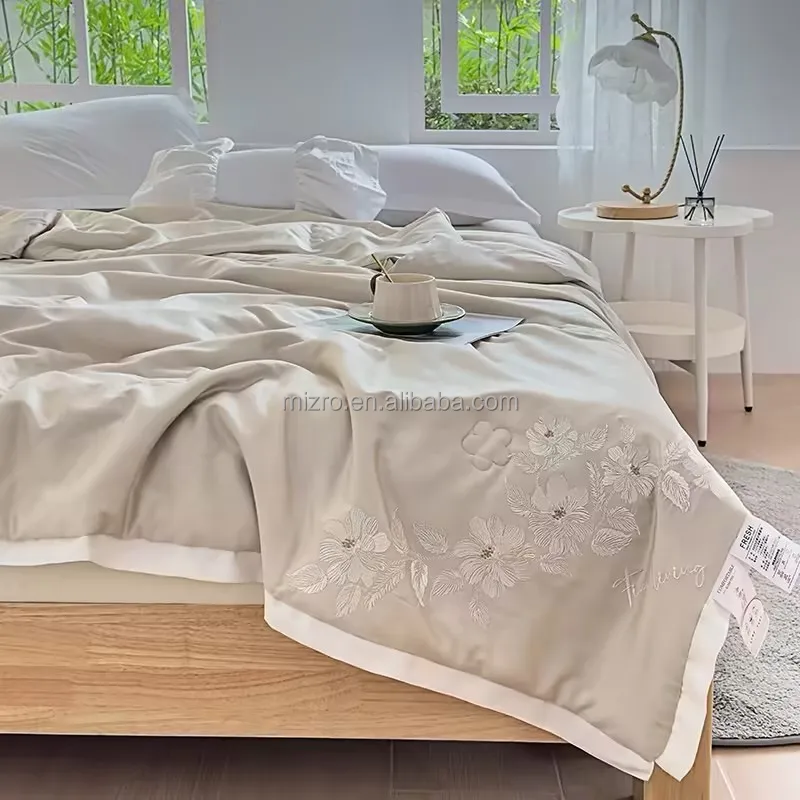 Новое дизайнерское летнее одеяло однотонное натуральное шелковое красивый цветочный кондиционер с вышивкой прохладное