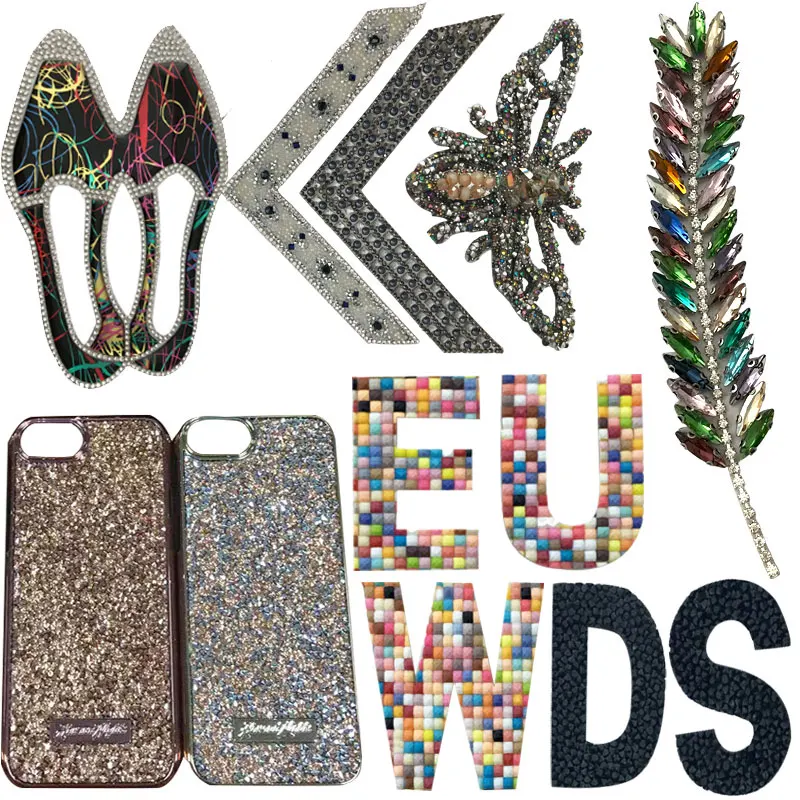 Custom hotfix iron on crystal rhinestone applique sticker hot fix strass diamond stone patch for cloth shoes phone cosmetic case