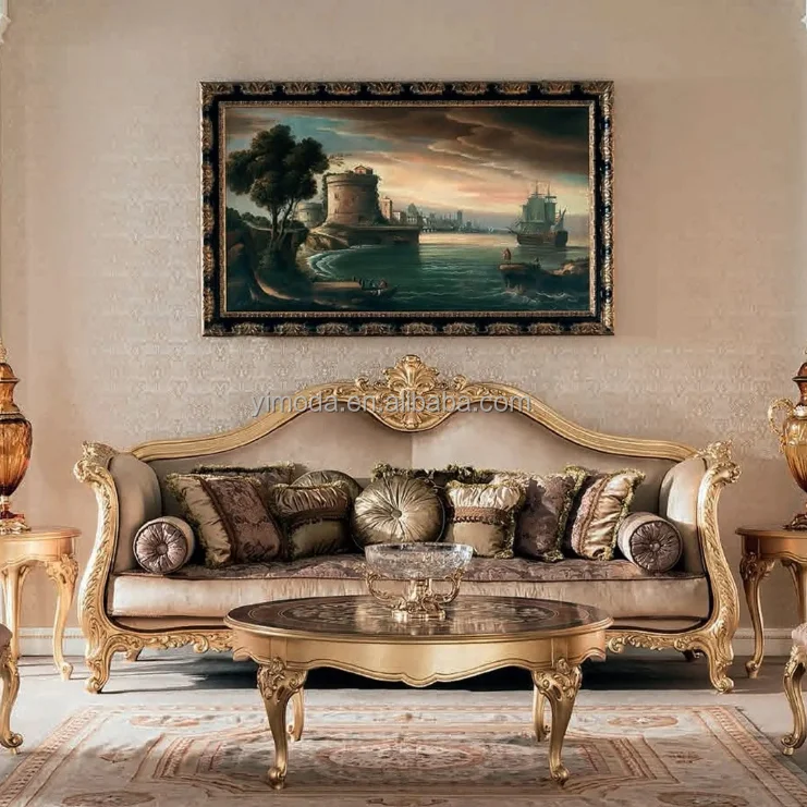 Royal Baroque European-Style Luxury Sofa Living Room Furniture Brown leather Sofa Set comfort Tufted Chesterfield antique Sofa