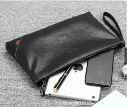 wholesale customized  big capacity British style Zipper luxury genuine leather braid casual Business  clutch bags for men male