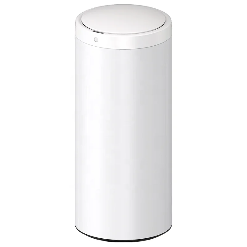 42L High Capacity Smart Sensor Trash Can, White Stainless Steel Round Bin with Kick-Activated Foot Sensor for Touchless Waste