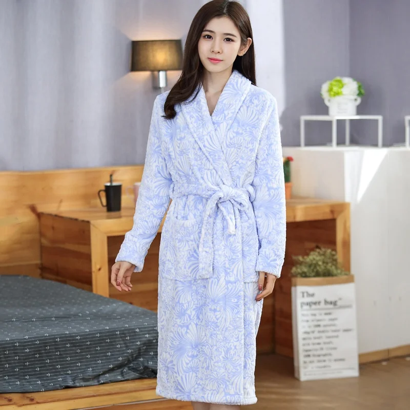 
2021 Wholesale soft printed autumn winter long sleep robe 