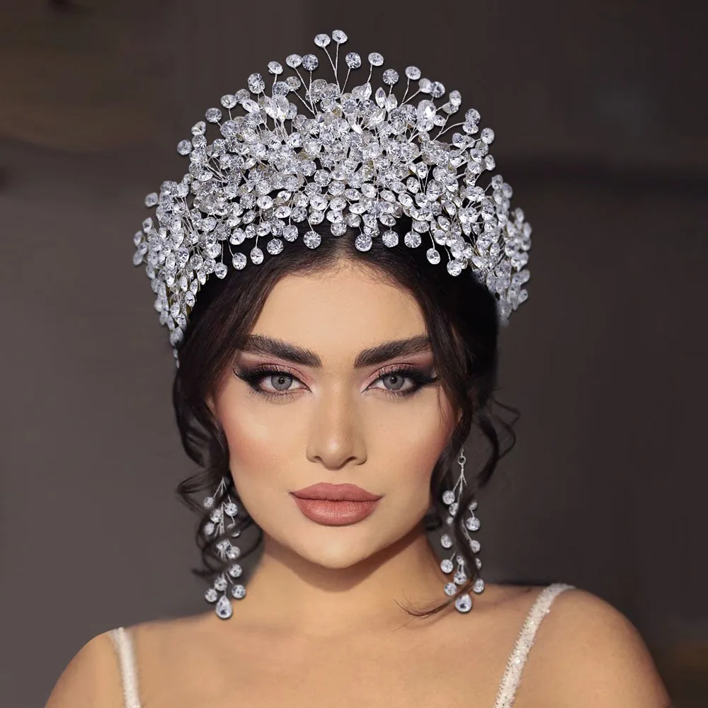 High Quality Crystal tiara luxury rhinestone hair crown bride wedding dress accessories tiara wholesale