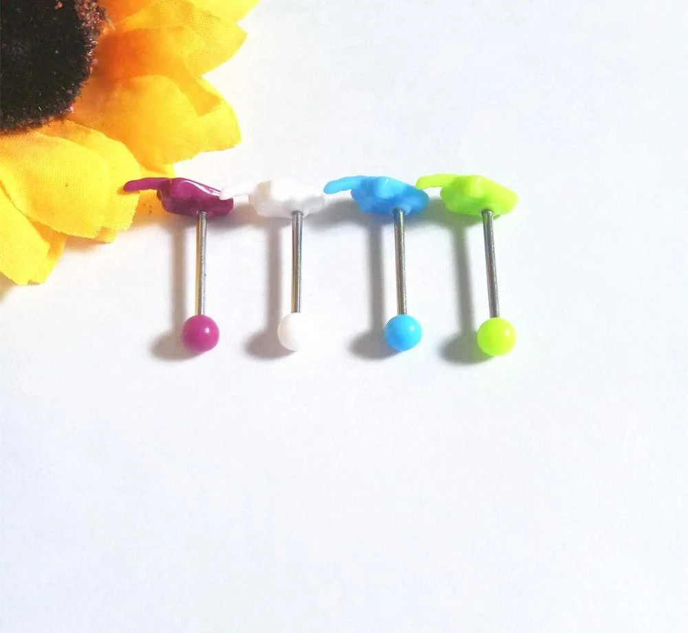 Cheaper Mix Style 1.6X16X5/7mm Neno Candy Color Solid Acrylic Finger Tongue Ring Barbell wholesale piercing jewelry