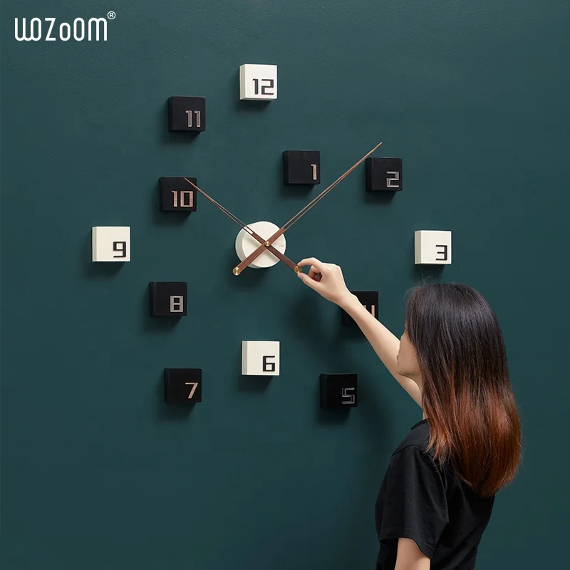 WOZOOM Home Decorative Large Mute Frameless 3d Diy Sticker Numeral Big Wall Clock Luxury MDF DIY Wall Clock For Living Room Sale