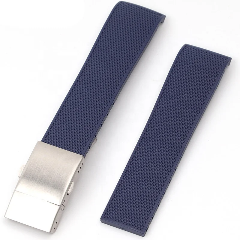 Luxury soft black green blue grey deployment 21mm silicone watch band for conquest longines diver rubber strap