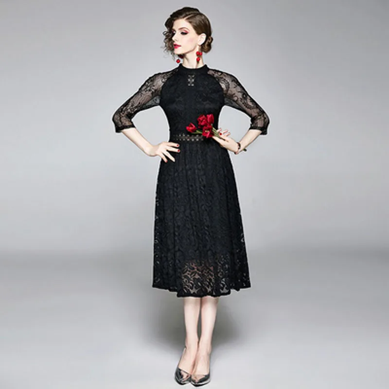 YSQ8313075 new four season lace stitching dress