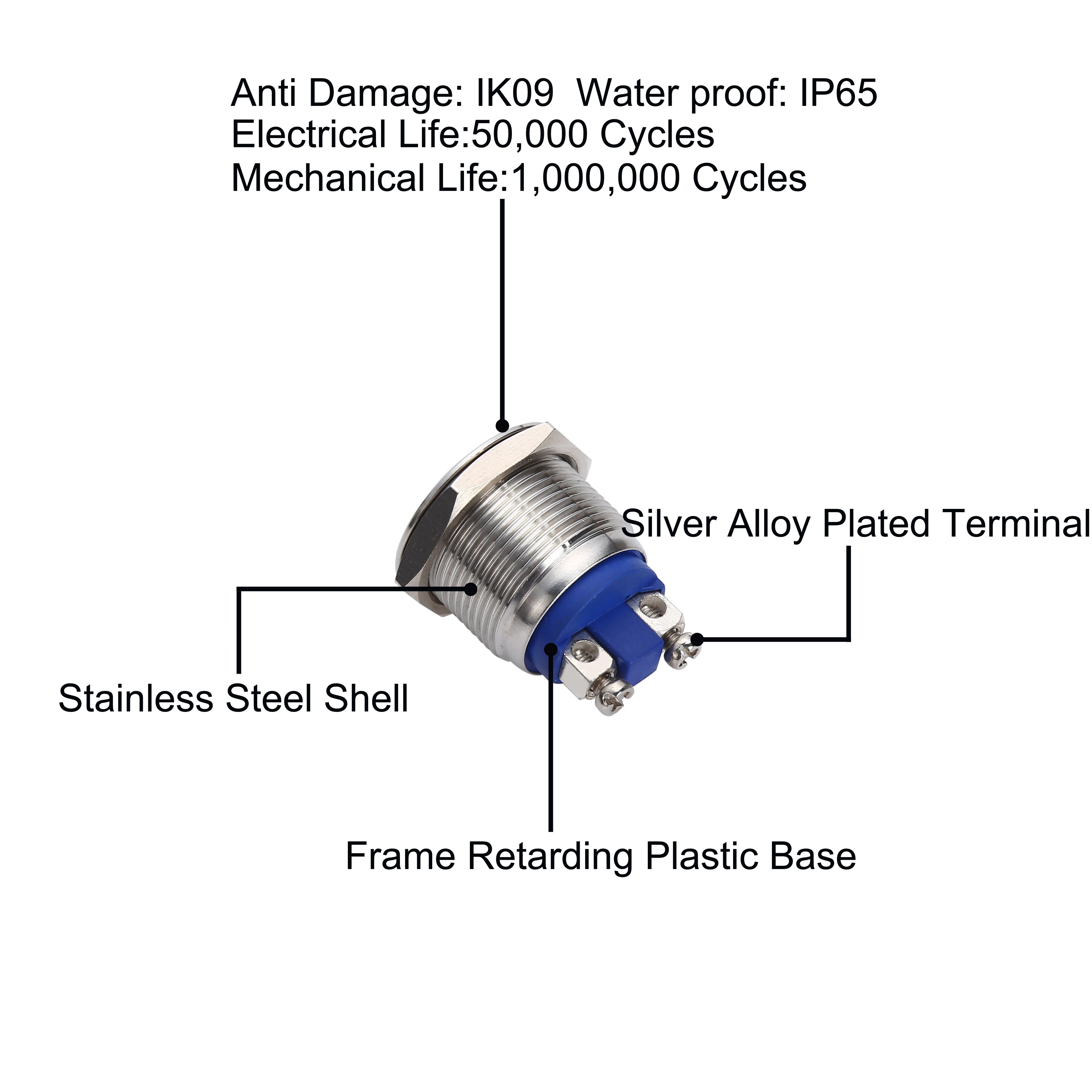 19mm  Metal Momentary welding-free Push Button  Switch Water Proof IP65  1NO