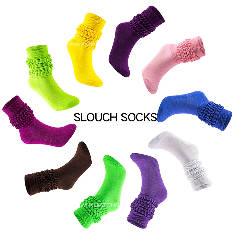 Wholesale Fashion Double Needle Cotton Elastic Long Solid Color Loose girls Slouch Sock For Women