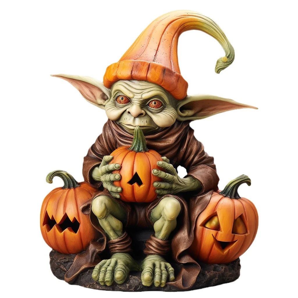 Cross border New Halloween Witch Holding Pumpkin Resin Decoration Creative Decoration Night Light Rural Micro Landscape