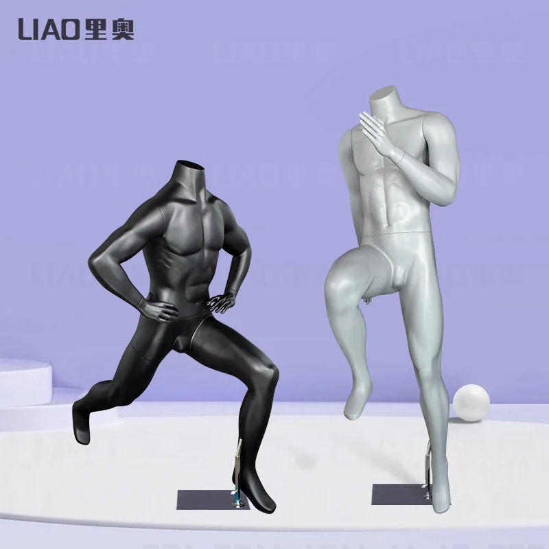 headless sports male mannequin used runs play ball games clothes dummy men black gray full body