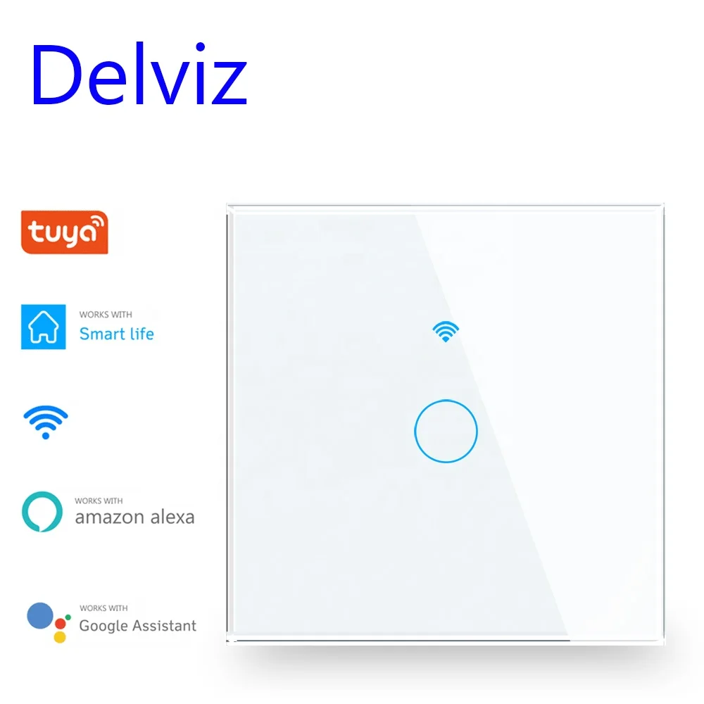 Delviz EU Standard Crystal glass touch panel,Remote Control Tuya Wall Switch Work With Google Alexa,WIFI Wall Light Smart switch