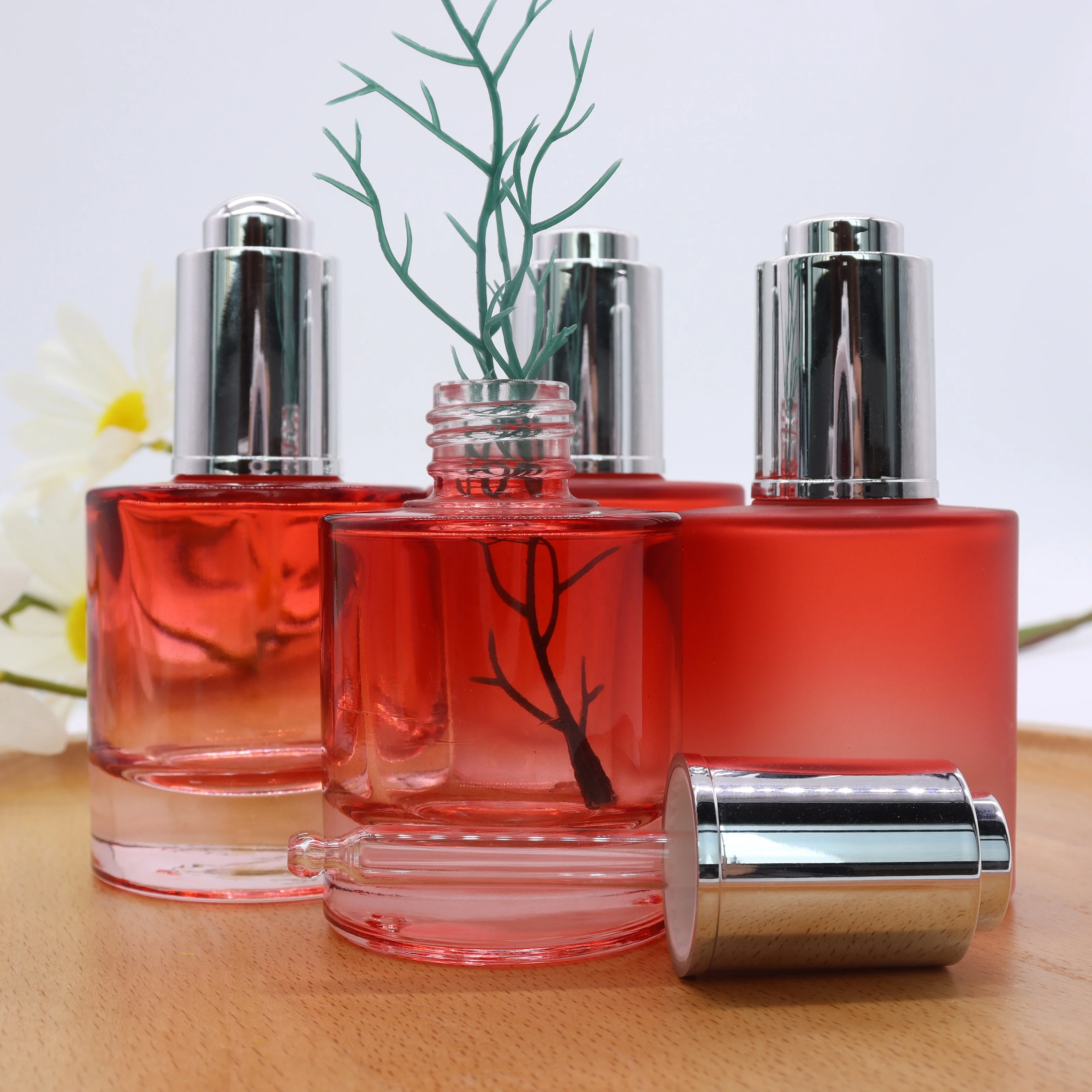 Reliable And Cheap Matte Dropper Bottle ,Push Button Flat Shoulder 30Ml Frosted Cosmetic Glass Botol Parfum