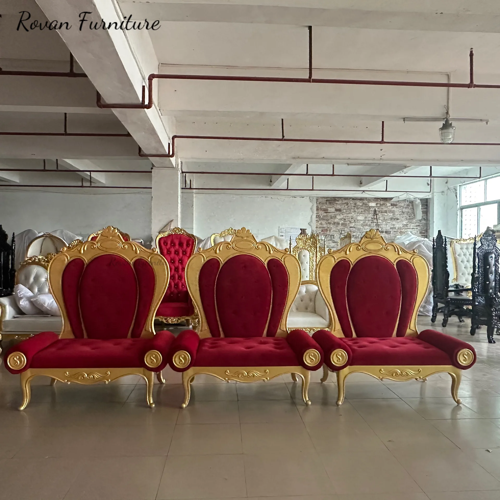 Good Price bride and groom Chair Red Velvet PU leather bridal chair for wedding