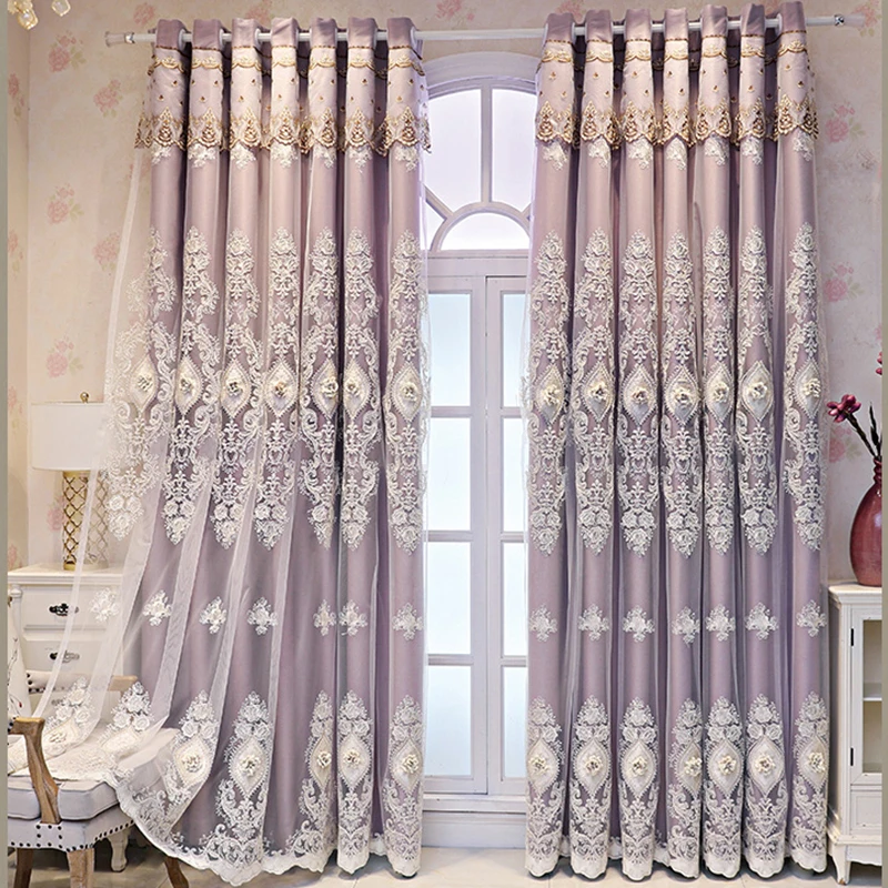 Wholesale Luxury New Style Double Layer Lace Embroidery Blackout Window Curtains for the Living Room and Bedroom
