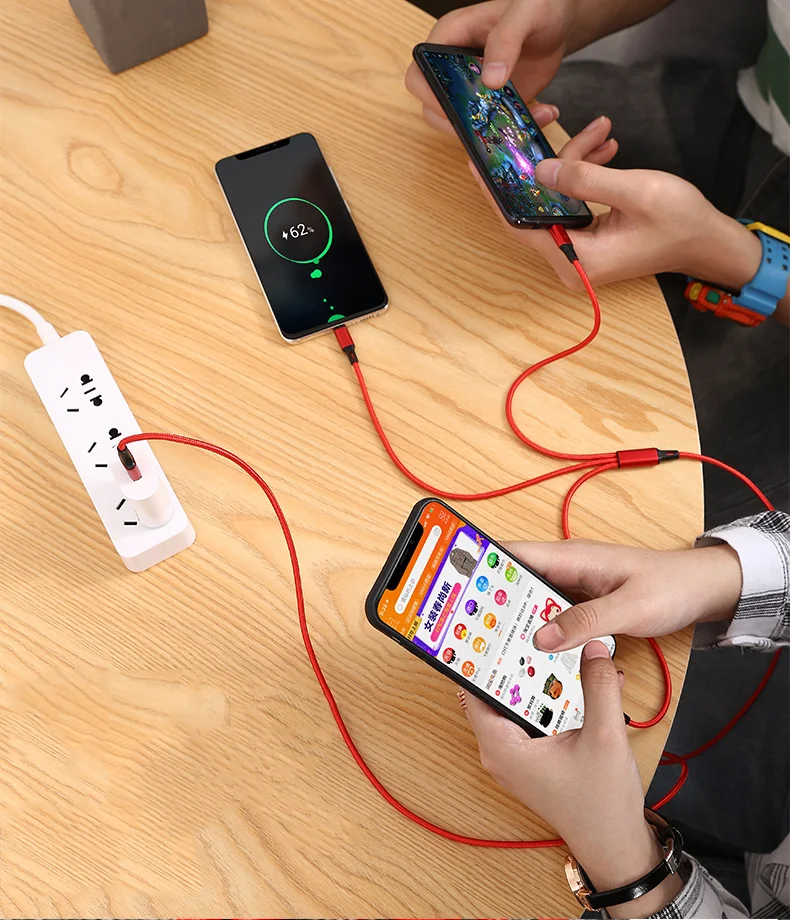 2021 Wholesale Durable Data 3 in 1 Fast USB Charging Cable Universal Multi Function Cell Phone/Type-C/Android Charger Cord