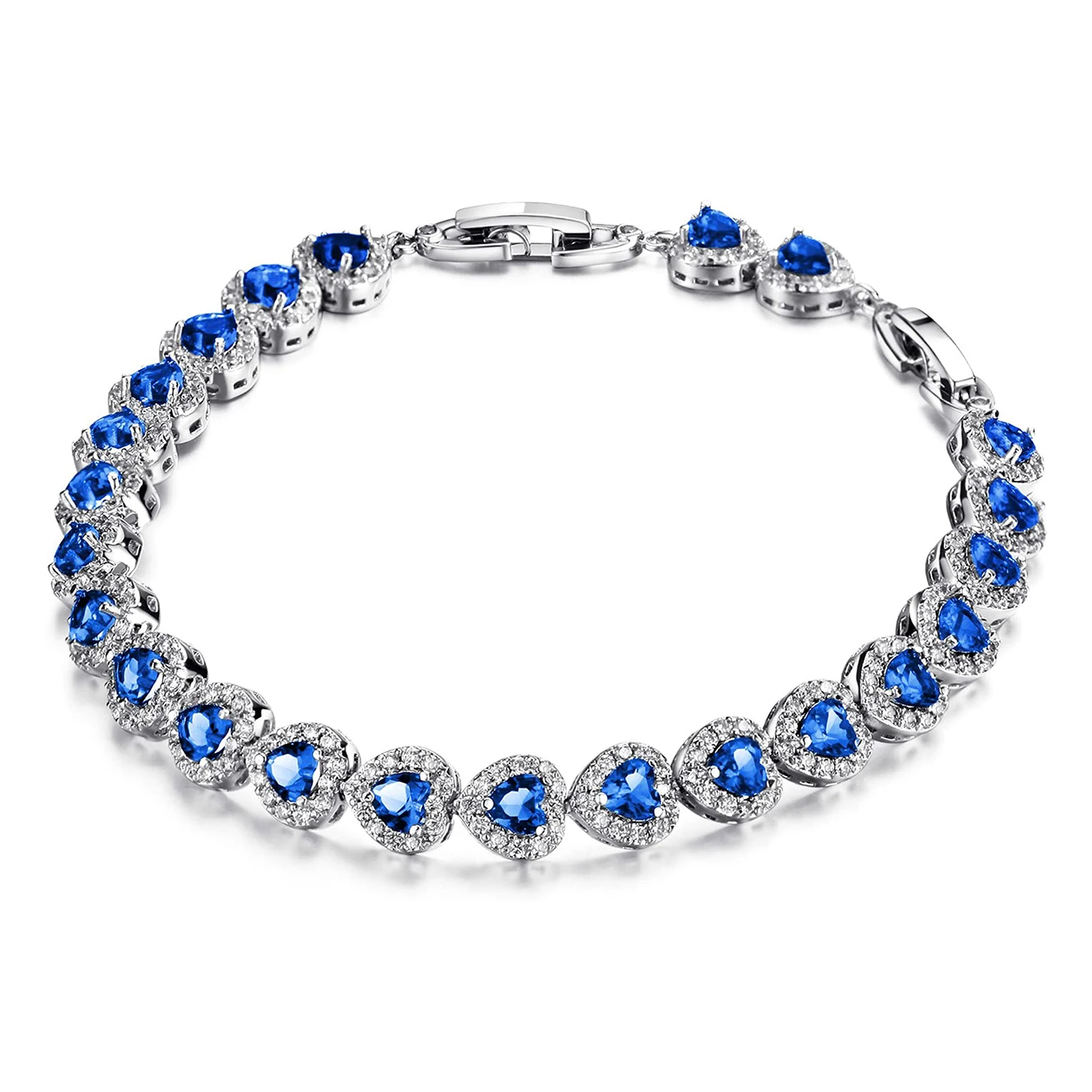 Custom Bracelet 18K Gold Women Ruby Pink Garnet Blue Sapphire Heart Shaped Tennis Bracelet