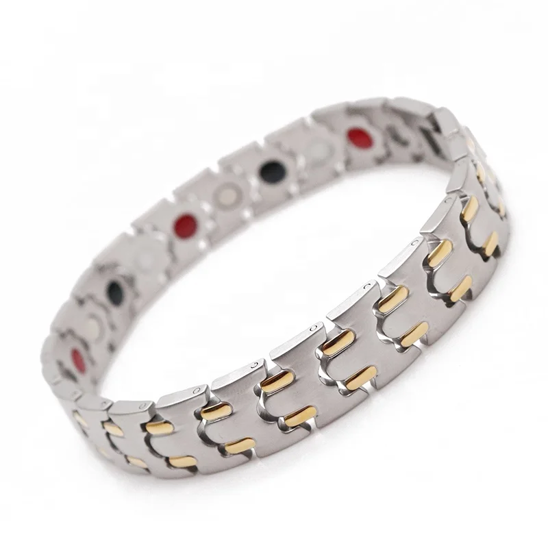 High quality men silver gold stainless steel 4 in 1 blood pressure neodymium magnetic bracelet