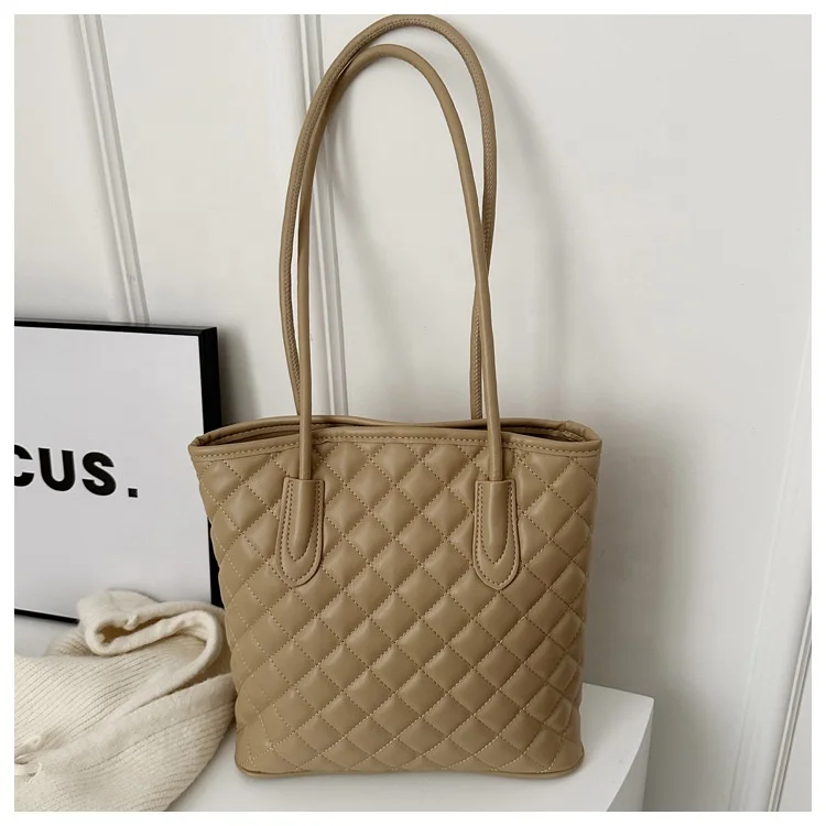 Wholesale Pure Color Rectangle Shoulder Bag Women PU Leather Underarm Bags Embroidery Rhombus Indentation Handbags for Girls