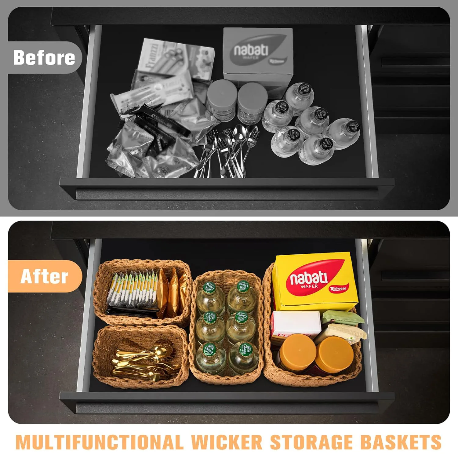 Set of 4 Willow Basket Storage for Changing Unit Stackable Braided Organiser picnic Basket