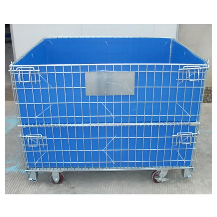 Galvanized coated wire mesh container wire pallet cage for warehouse storage