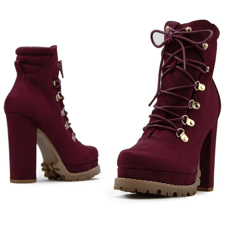 
Winter Women Platform Thick High Heel Ankle Booties Ladies Boots Lace Up Party Casual Suede Dress Shoes US Big Size Wholesale 