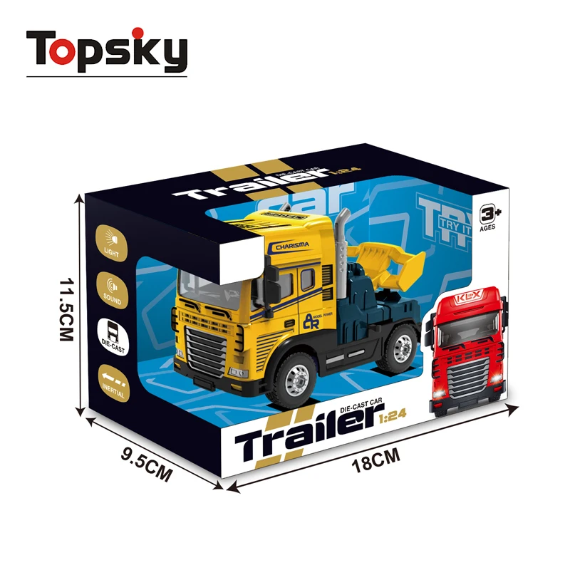 Topsky Diecast Trailer Toys 1:24 Inertia Alloy Truck Vehicle With Light And Music Children Trailer Car Set Diecast Toys For Gift