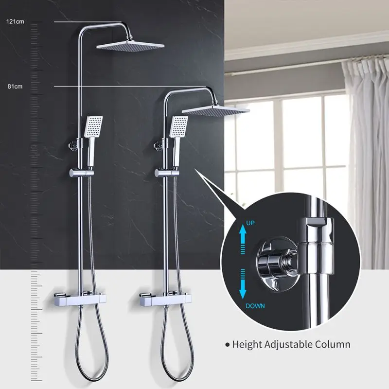 Chrome Plated Bathroom Shower Set, Adjustable Handset Faucet Bathroom Thermostatic Shower Mixer